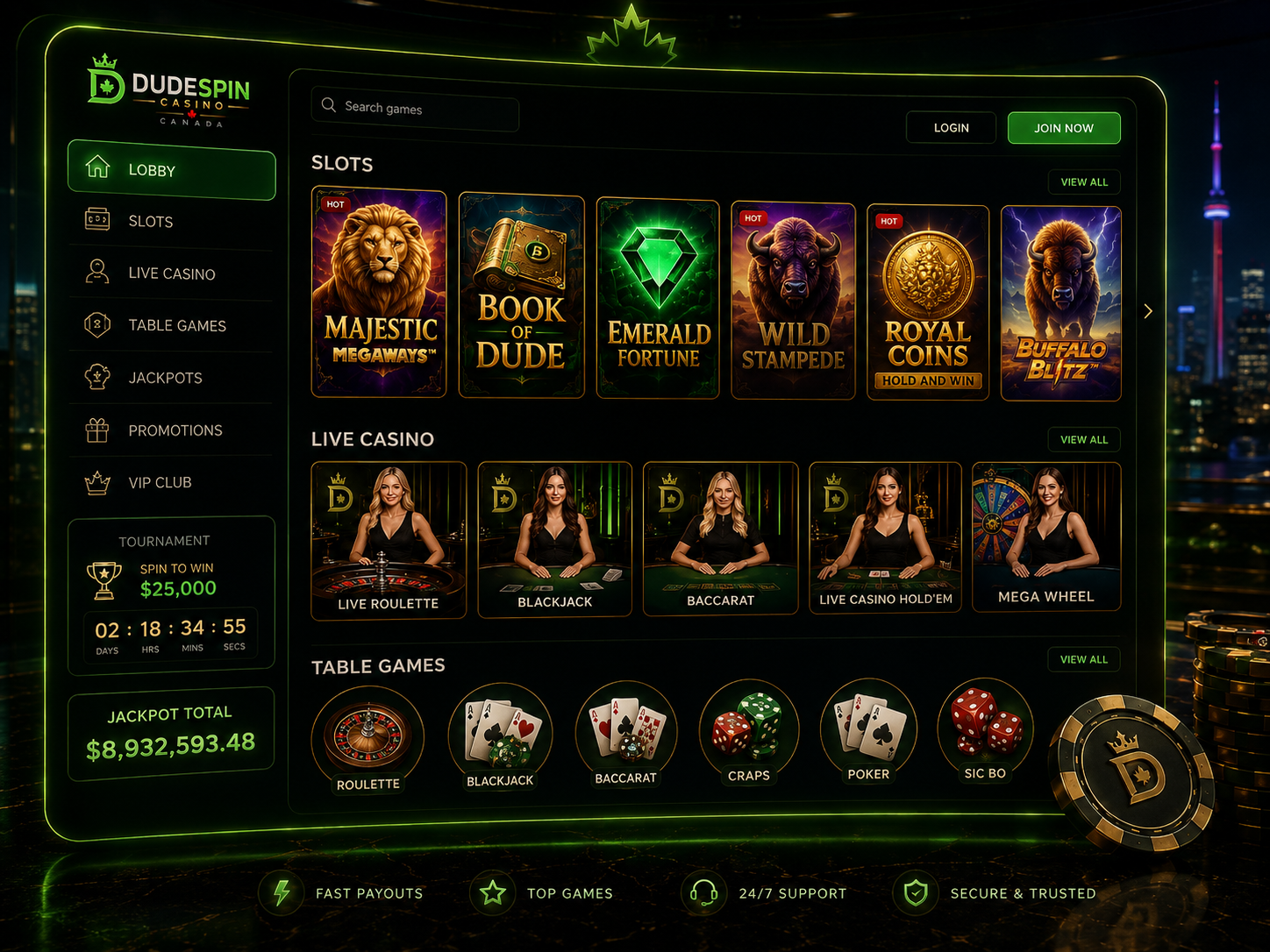 Dudespin casino games lobby